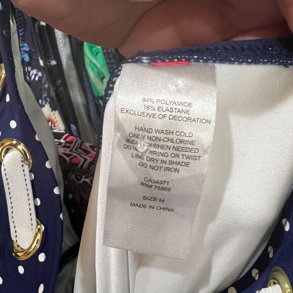 One Piece Halter Top Swimsuit Retro Pinup Style Blue and White Polka Dot Size Me - Picture 14 of 14